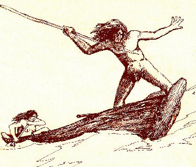 dibujo canoa cazador chono y mujer