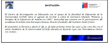 Invitación Seminario Dilemas y Desafíos de la Educación de Adultos en Chile